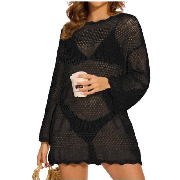Other - 🆕 Women's Crochet Quarter Sleeve Tunic Dress Summer Beach Swim Cover-Up